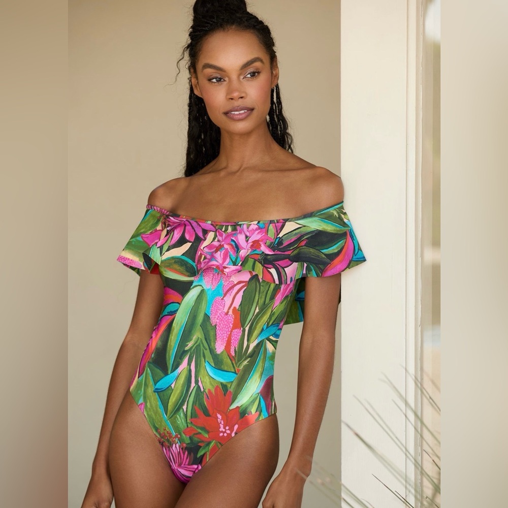 NWT Farm Rio Jardin De Reve Off-The-Shoulder One-Piece Swimsuit